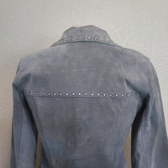 Lili Le Rose Baby Blue Suede Button Jacket Size M - Picture 8 of 13